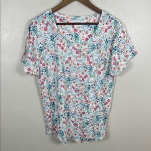 Christopher & Banks Large Multicolor Floral Short Sleeve Top. NWOT